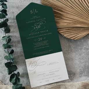 Romantische grüne Kalligraphie Monogram Wedding Al All In One Einladung