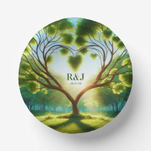 Romantische Grüne Monogramm-Hochzeit Pappteller