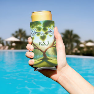 Romantische Grüne Monogramm-Hochzeit Selters Dosenkühler