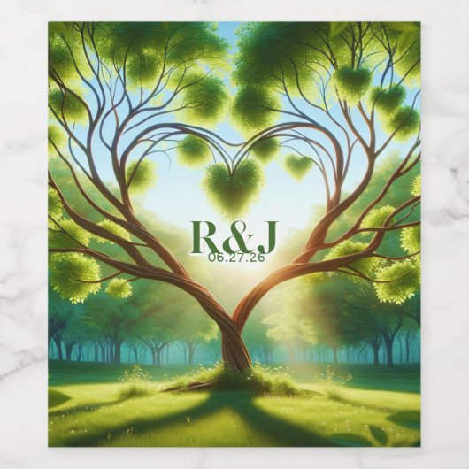 Romantische Grüne Monogramm-Hochzeit Weinetikett (Einzelnes Label)