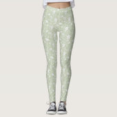 Romantische grüne weiße Blumen Leggings (Vorderseite)