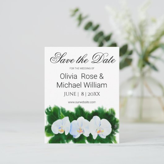 Romantische grüne, weiße Wasserfarben Save The Date (Stehend Vorderseite)