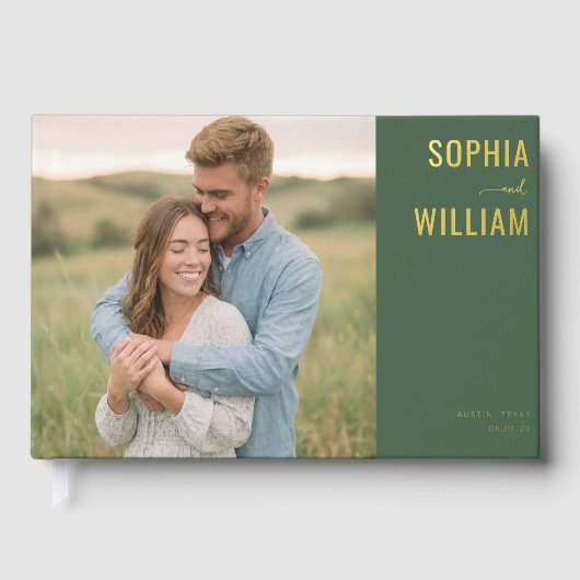 Romantische Grüne Zeitgenössische Fotografie Gästebuch (Vorderseite)