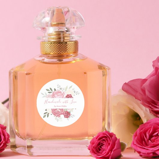 Romantische Handarbeit mit Liebe Pink Floral Bouqu Runder Aufkleber