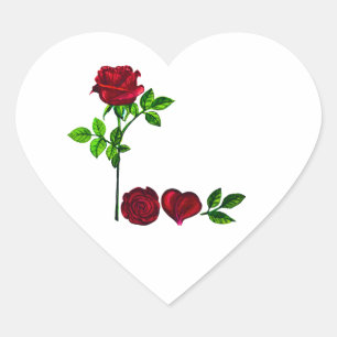 Romantische handbemalte LIEBE Rose Herzsticker Herz-Aufkleber