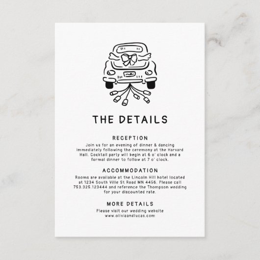 Romantische handgezeichnete kalte Hochzeitsdetails Begleitkarte (Vorderseite)