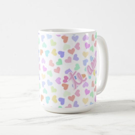 Romantische Handschrift: Amo Pastel Kaffeetasse (VorderseiteRechts)