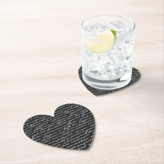 Romantische Handschrift Schwarz-weißes Herz Liebe Untersetzer (Vor Ort)