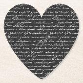 Romantische Handschrift Schwarz-weißes Herz Liebe Untersetzer (Vorderseite)