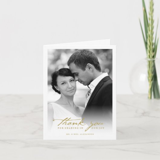 Romantische Handschrift Stilvolle Foto Hochzeit Dankeskarte (Vorderseite)