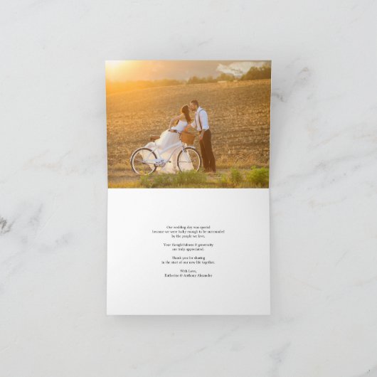 Romantische Handschrift Stilvolle Foto Hochzeit Dankeskarte (Innenseite)