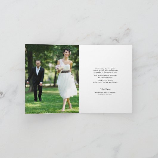 Romantische Handschrift Stilvolle Foto Hochzeit Dankeskarte (Innenseite)