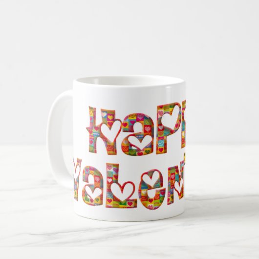 Romantische Happy Valentine Liebe hört Typografie Kaffeetasse (Vorderseite Links)