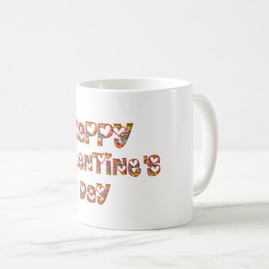 Romantische Happy Valentine Liebe hört Typografie Kaffeetasse (VorderseiteRechts)