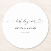 Romantische Heart Script Bester Tag je Hochzeitsfe Runder Pappuntersetzer (Vorderseite)