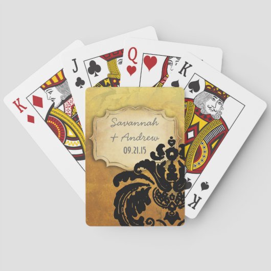 Romantische Heirloom Vintag Gold Rose Schwarzer Da Spielkarten (Rückseite)