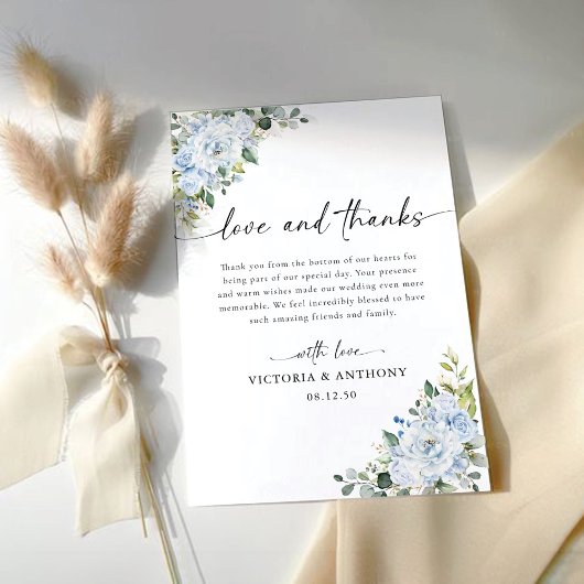 Romantische hellblaue Blumenhochzeit Dankeskarte