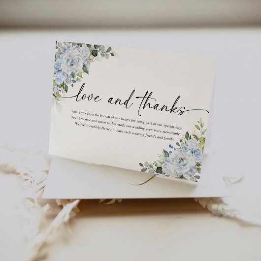 Romantische hellblaue Blumenhochzeit Dankeskarte