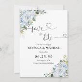 Romantische hellblaue florale Hochzeitsankündigung Save The Date (Vorderseite)