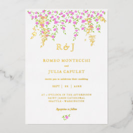 Romantische, hellrosa, florale Front und Back Wedd Folieneinladung