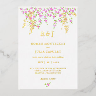 Romantische, hellrosa, florale Front und Back Wedd Folieneinladung