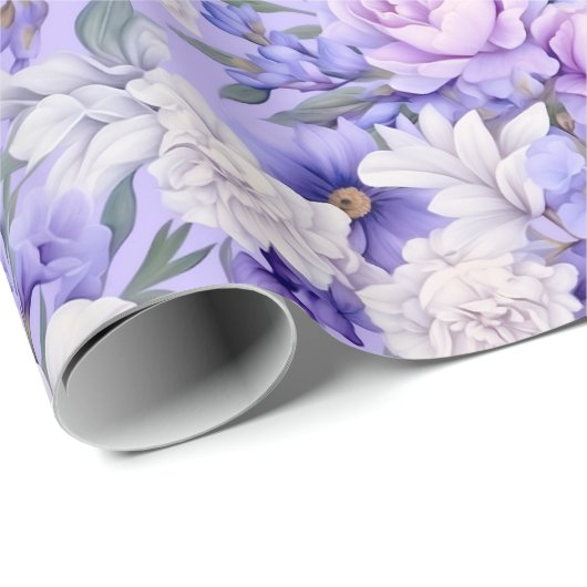Romantische, hellviolette Blumen Geschenkpapier (Rolleneckpunkt)