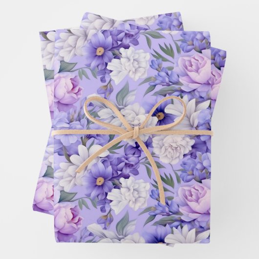 Romantische, hellviolette Blumen Geschenkpapier Set (Beispiel)