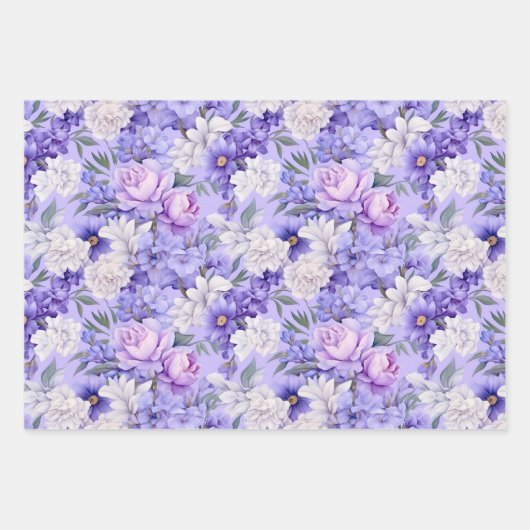 Romantische, hellviolette Blumen Geschenkpapier Set (Vorderseite)