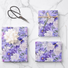 Romantische, hellviolette Blumen Geschenkpapier Set