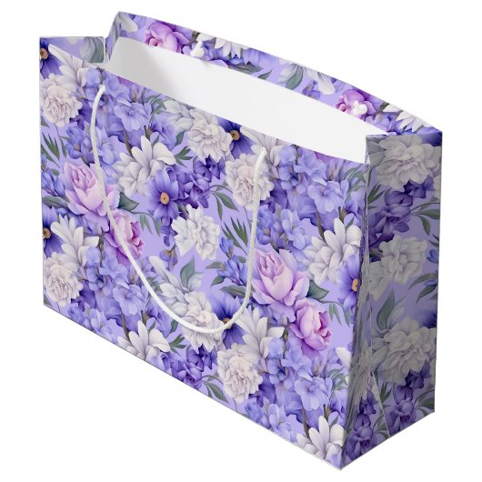 Romantische, hellviolette Blumen Große Geschenktüte (Rückseite Schrägansicht)