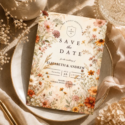 Romantische Herbst-Blumenhochzeit Save The Date