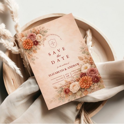 Romantische Herbst-Blumenhochzeit Save The Date
