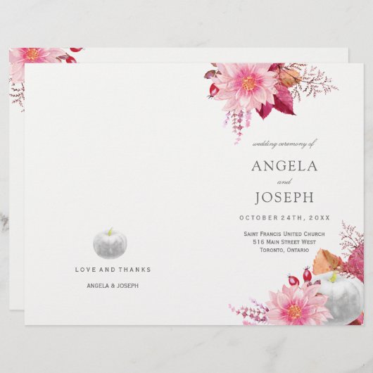 Romantische Herbst-Dahlias-Hochzeitsprogramme (Vorne/Hinten)