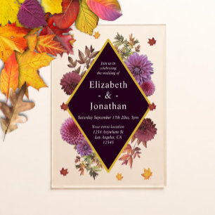 Romantische Herbst-Dahlien-Hochzeit Acryleinladungen
