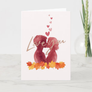 Romantische Herbst Liebeskarte mit Paar & Blättern Karte