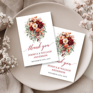 Romantische Herbst-Marsala-Blumen-Dankeskarten Dankeskarte