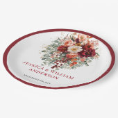 Romantische Herbst-Marsala-Blumen-Hochzeitspapiert Pappteller (Schrägansicht)