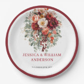Romantische Herbst-Marsala-Blumen-Hochzeitspapiert Pappteller (Vorderseite)