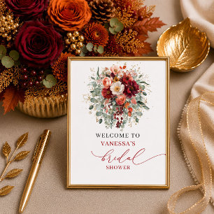 Romantische Herbst-Marsala-florale Brautparty 20x2 Poster