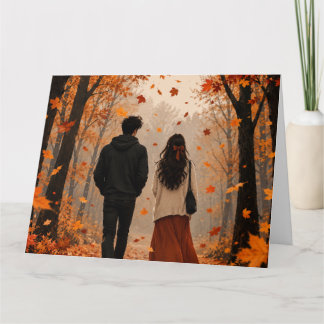 Romantische Herbst-Paar-Grußkarte | Herbstlaub Karte