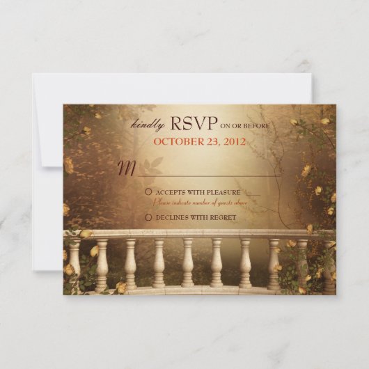 Romantische Herbstblätter und Kolumnen Hochzeitssz RSVP Karte (Vorderseite)