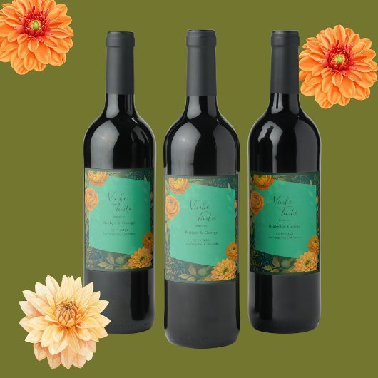 romantische Herbstblumenhochzeit Weinetikett