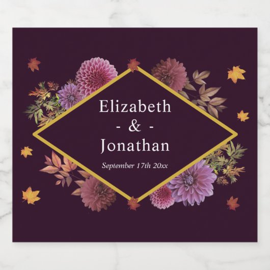 Romantische Herbstdahlia Hochzeit Alkoholflaschenetikett (Einzelnes Label)