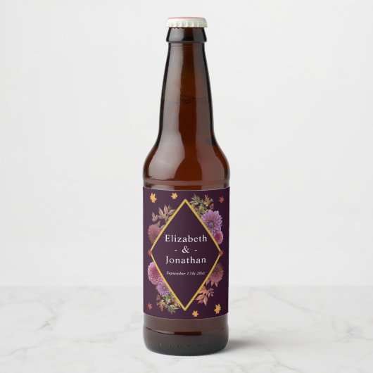 Romantische Herbstdahlia Hochzeit Bierflaschenetikett (Vorderseite)