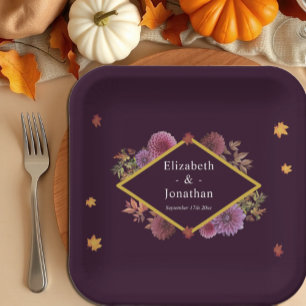 Romantische Herbstdahlia Hochzeit Pappteller