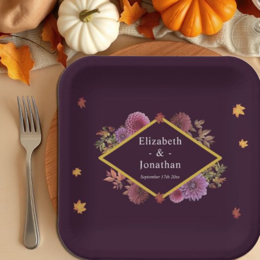 Romantische Herbstdahlia Hochzeit Pappteller