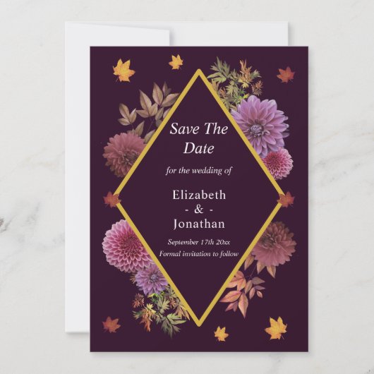 Romantische Herbstdahlia Hochzeit Save The Date (Vorderseite)