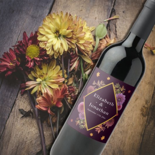Romantische Herbstdahlia Hochzeit Weinetikett