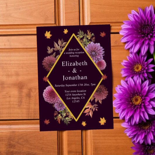 Romantische Herbstdahlia Hochzeitsempfehlung Einladung