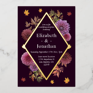 Romantische Herbstdahlia Hochzeitsempfehlung Folieneinladung